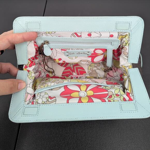 VTG Y2K Kate Landry Matching Handbag & Clutch Set Brown Woven Blue Leather Trim - Picture 11 of 14